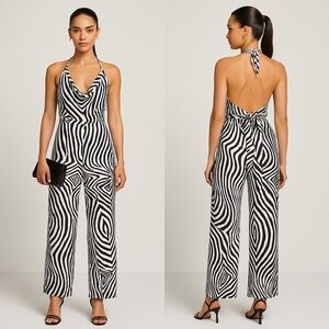 ASOS Zebra Print Halter Wide Leg Jumpsuit Size 6 NWOT